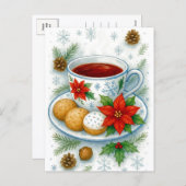 Cozy Christmas Tea & Cookies Holiday Postcard シーズンポストカード (正面/裏面)