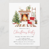 Cozy Christmas Tree and Fireplace Christmas Party 招待状 (正面)