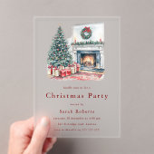 Cozy Christmas Tree & Fireplace Christmas Party  アクリル招待状 (インサイチュ (ポータブル))