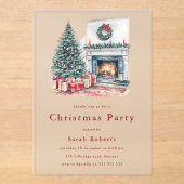 Cozy Christmas Tree & Fireplace Christmas Party  アクリル招待状 (正面)