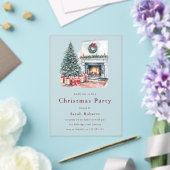 Cozy Christmas Tree & Fireplace Christmas Party  アクリル招待状 (インサイチュ (ウェディング))