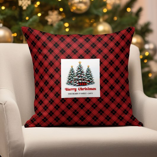 Cozy Christmas Trees Plaid Personalized Pillow クッション