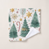 Cozy Christmas trees red green holiday bath towel バスタオルセット (ウォッシュタオル)
