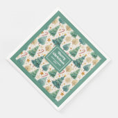 Cozy Christmas Trees Rustic Red Green Gold Napkins (コーナー)