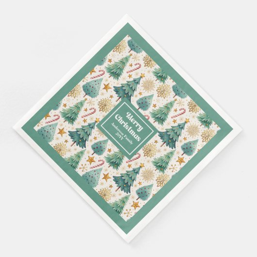 Cozy Christmas Trees Rustic Red Green Gold Napkins (コーナー)