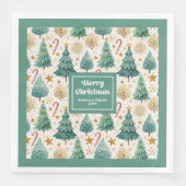 Cozy Christmas Trees Rustic Red Green Gold Napkins (正面)