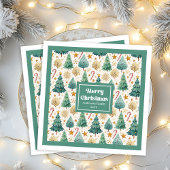 Cozy Christmas Trees Rustic Red Green Gold Napkins