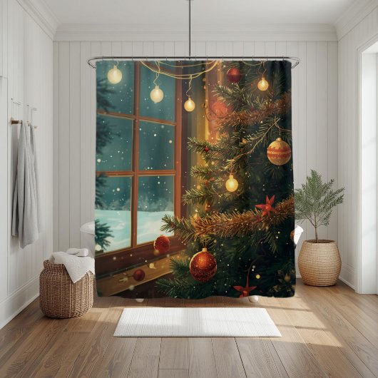 Cozy Christmas Window Shower Curtain シャワーカーテン