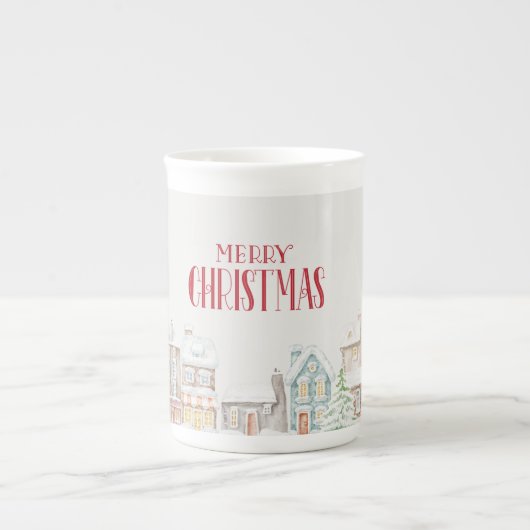 Cozy Christmas Winter Homes ボーンチャイナマグカップ (正面)