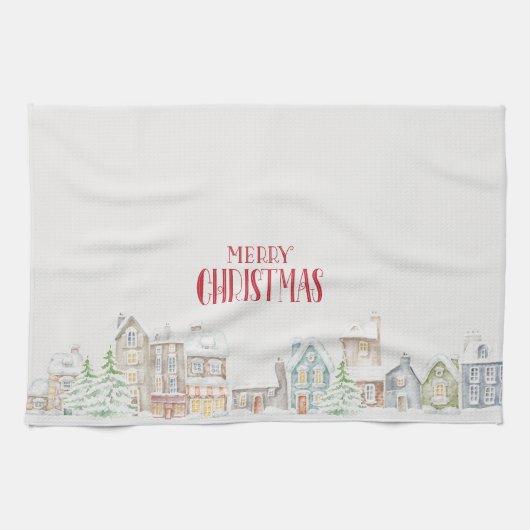 Cozy Christmas Winter Homes Tea Towel キッチンタオル (横)
