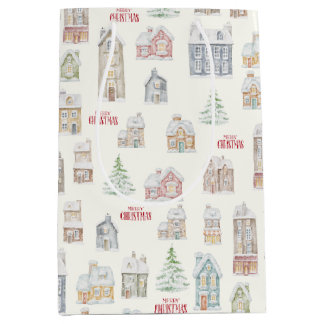 Cozy Christmas Winter Homes Wrapping Paper ミディアムペーパーバッグ