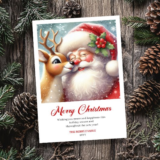 Cozy Classic Santa And Rudolph Holiday Greeting シーズンカード