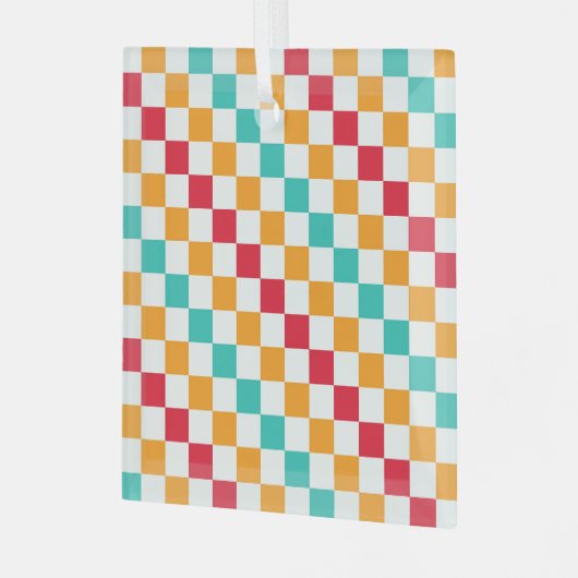 Cozy classroom diagonal checkerboard pattern ガラスオーナメント (正面左)