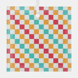 Cozy classroom diagonal checkerboard pattern ガラスオーナメント