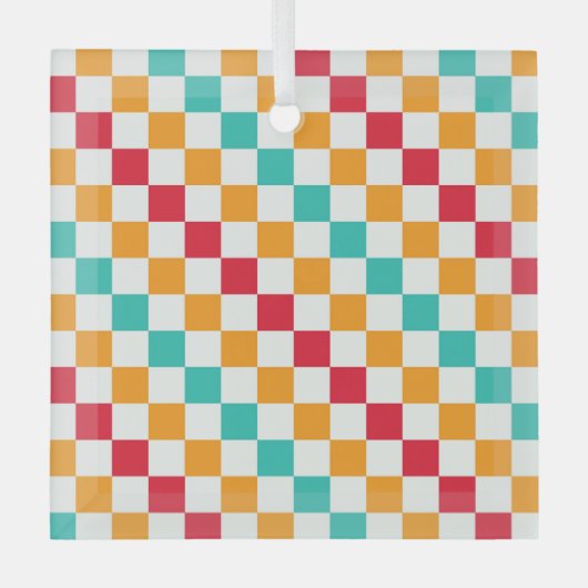 Cozy classroom diagonal checkerboard pattern ガラスオーナメント (正面)