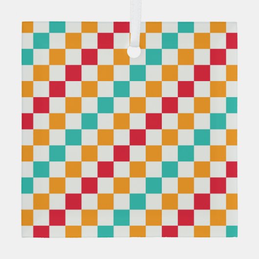 Cozy classroom diagonal checkerboard pattern ガラスオーナメント (裏面)