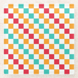 Cozy classroom diagonal checkerboard pattern ガラスコースター
