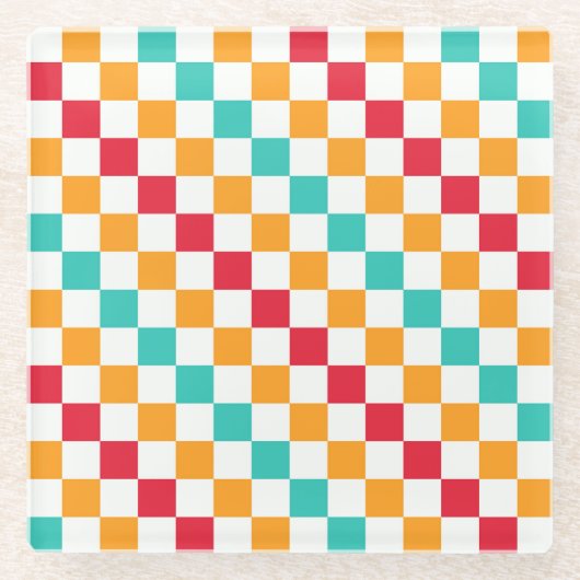 Cozy classroom diagonal checkerboard pattern ガラスコースター (正面)