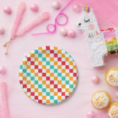 Cozy classroom diagonal checkerboard pattern ペーパープレート (パーティー)