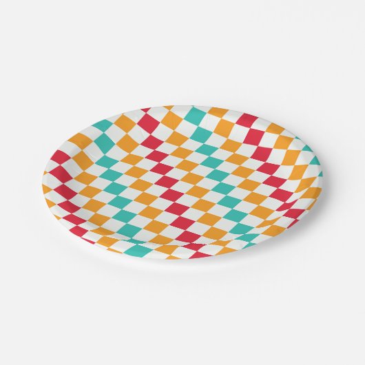 Cozy classroom diagonal checkerboard pattern ペーパープレート (アングル)