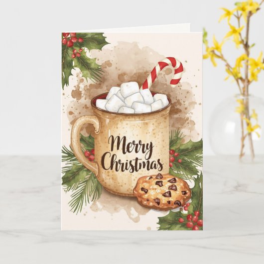 Cozy cocoa merry Christmas cookie holly festive カード (黄色い花)