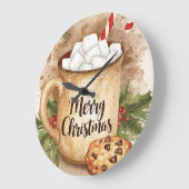 Cozy cocoa merry christmas holly cookie festive ラージ壁時計 (傾斜)