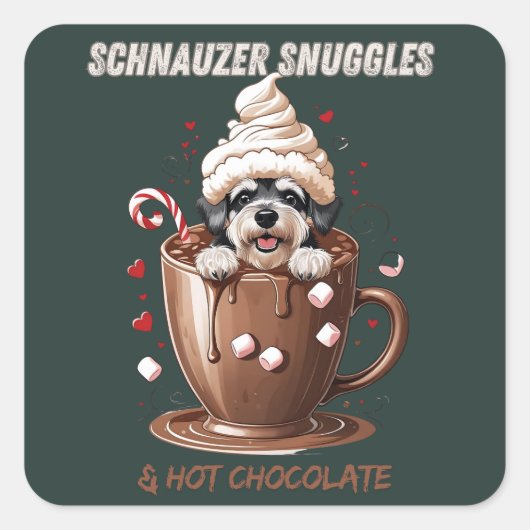 Cozy Cocoa & Schnauzer Stickers – Winter Party Edi スクエアシール (正面)
