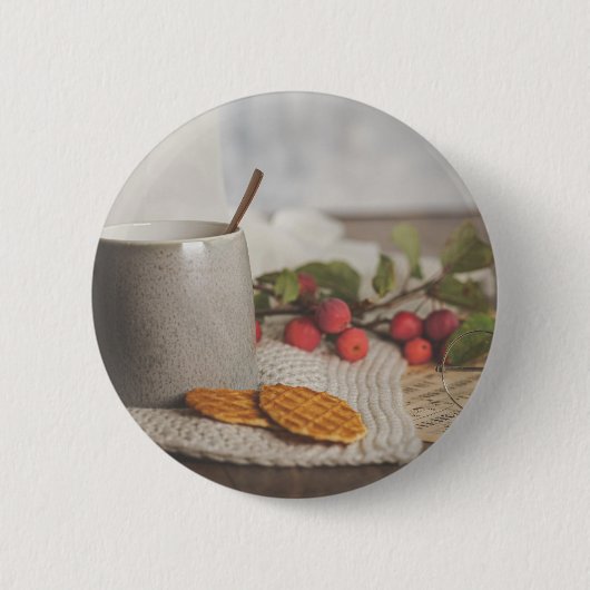 Cozy Coffee and Biscuits Morning Aesthetic Button 缶バッジ (正面)