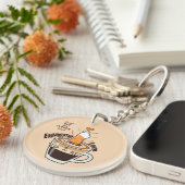 Cozy Coffee and Funny Cat Theme Rustic Custom キーホルダー (正面右)
