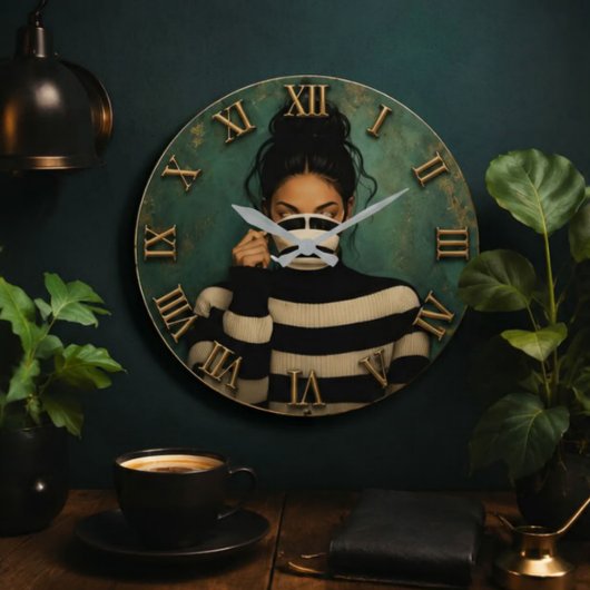 Cozy Coffee Lover Modern Minimalist Coffee Break ラージ壁時計