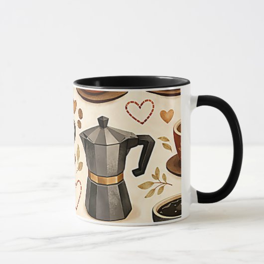 Cozy Coffee Time - Warm Aesthetic Seamless Pattern マグカップ (右)