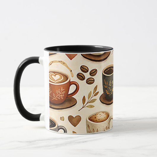 Cozy Coffee Time - Warm Aesthetic Seamless Pattern マグカップ (左)