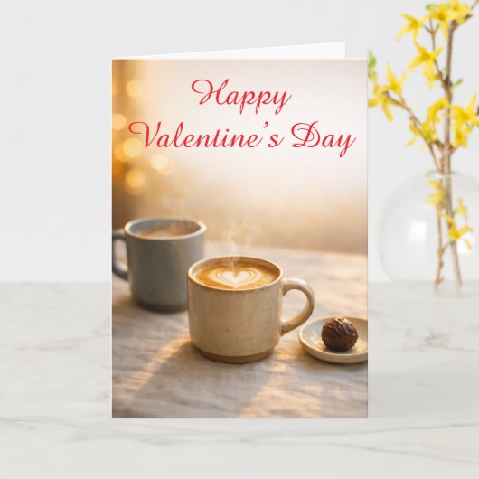 Cozy Coffee Valentine’s Day Latte Heart  カード (黄色い花)
