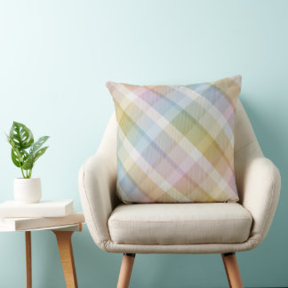 Cozy colorful tartan plaid, pink Throw Pillow クッション