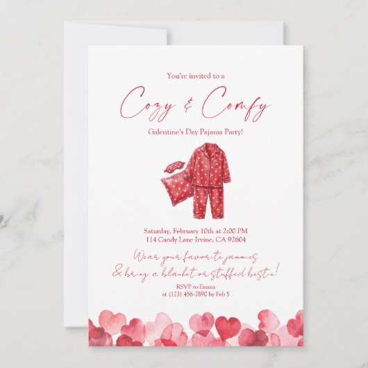 Cozy & Comfy Galentine’s Pajama Party 招待状 (正面)