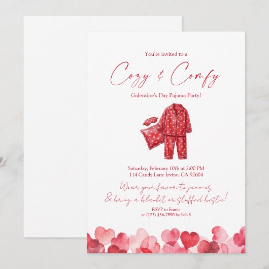 Cozy & Comfy Galentine’s Pajama Party 招待状 (正面/裏面)
