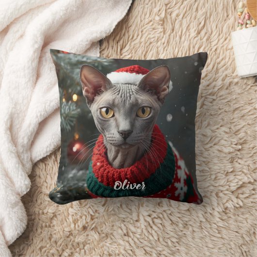 Cozy Cornish Rex Christmas Personalized  クッション (ブランケット)