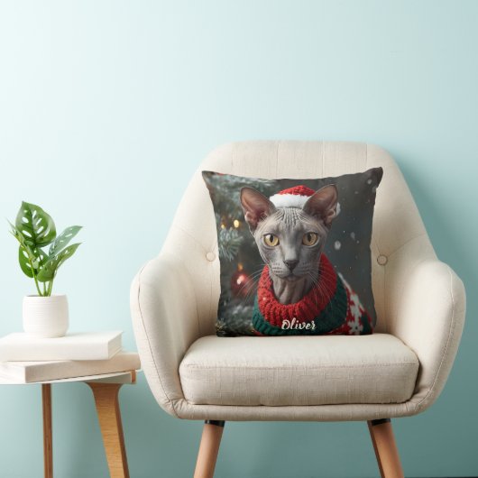 Cozy Cornish Rex Christmas Personalized  クッション (椅子)