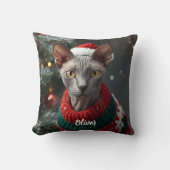 Cozy Cornish Rex Christmas Personalized  クッション (正面)