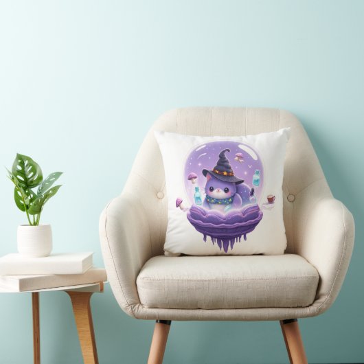 Cozy Cosmic Witch Cat Galaxy Throw Pillow クッション (椅子)