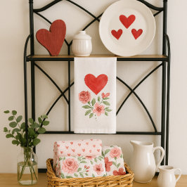 Cozy Cottage Heart and Roses  キッチンタオル