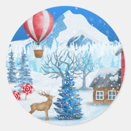 Cozy Cottage In Winter Wonderland ラウンドシール