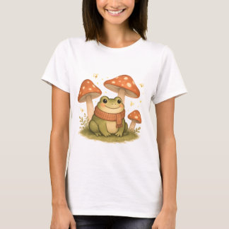 Cozy Cottagecore Frog in Mushroom Garden Tシャツ