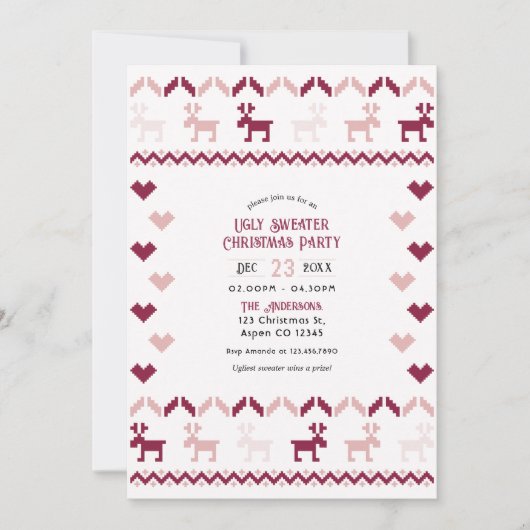Cozy Cranberry Ugly Sweater Christmas Party 招待状 (正面)