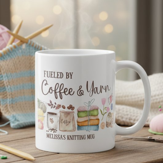 Cozy Custom Fueled by Coffee & Yarn Knitting Lover コーヒーマグカップ