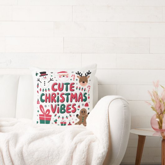 Cozy "Cute Christmas Vibes" Throw Pillow クッション (ソファ)