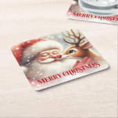 Cozy Cute Santa Rudolph Holiday Paper Coasters スクエアペーパーコースター (アングル)