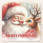 Cozy Cute Santa Rudolph Holiday Paper Coasters スクエアペーパーコースター (正面)