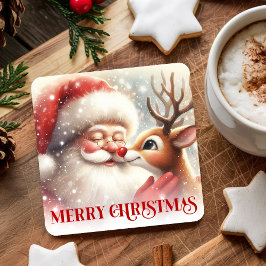 Cozy Cute Santa Rudolph Holiday Paper Coasters スクエアペーパーコースター