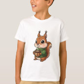 Cozy Cute Squirrel Wearing Green Knitted Sweater Tシャツ (正面)